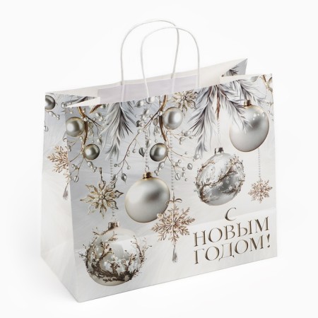 Gift package "New Year's balls", white craft, 32 x 28 x 15 cm, New Year-4
