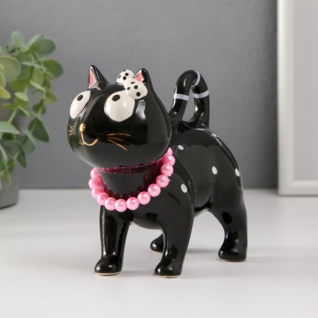 Souvenir Ceramics "A cat with a bow and a necklace" Black 13.8x7.4x13 cm-3