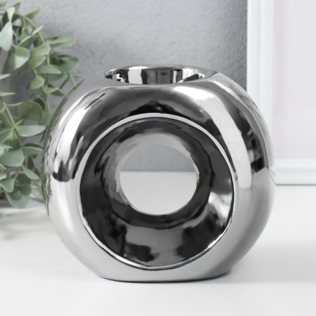 Ceramics candlestick for 1 candle "Ring" d = 6 cm silver 16x8x14 cm-1