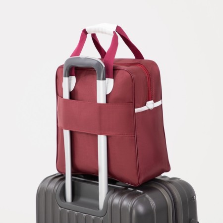 Board Road on a zipper, an outer pocket, a suitcase holder, burgundy/white color-3