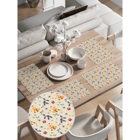 A set of napkins for setting a festive fox table, rectangular, rounded edges, size 30x46 cm, 4 pcs-1