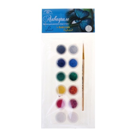 Facial and body paint "Aqua-calor", 3 ml, sparkles, brush, set of 6 colors-1