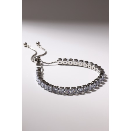 Bracelet with rhinestones "shine" on a puff, white color in silver-1