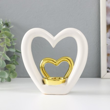 Ceramics candlestick for 1 candle "heart" white with gold 12.7x5.5x12.2 cm-3