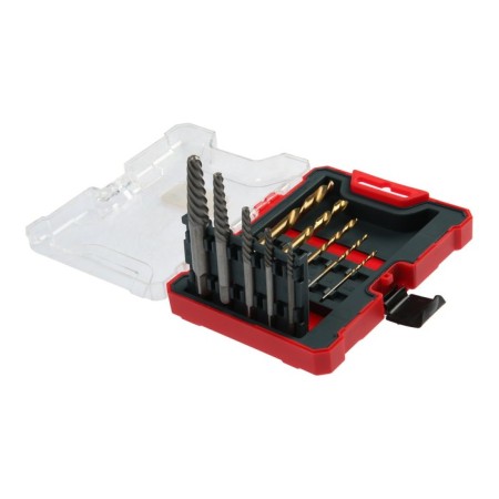 A set of extractors and tundra drills, large left thread, 45 steel M1-M5, D = 2.4-8 mm HSS, TIN-3