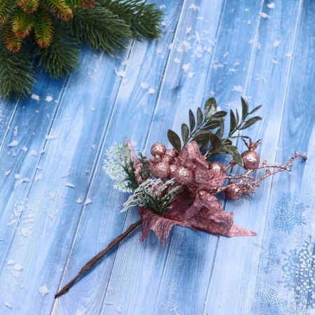 Decor "Winter admiration" berries of leaflet flower, 20 cm, pink-2