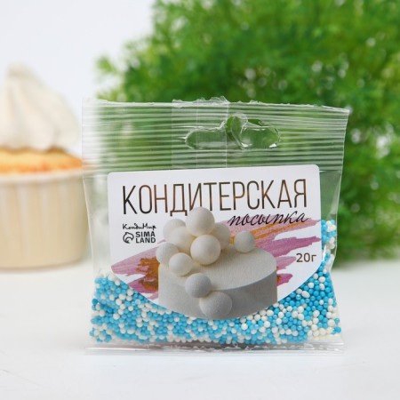 Sprinking confectionery "beads" blue, silver, 20 g-1