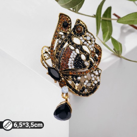 Brooch "Butterfly" vintage, brown color in black gold