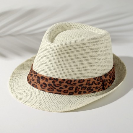 Women's hat Minaku "Leopard", size 56-58, color Ecrew