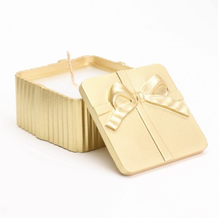 Candle "Square" in a candlestick with narrow faces of gypsum, 7.5x3.5cm, gold-1