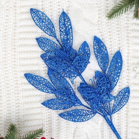 Artificial flowers "Branch with a butterfly" 60 cm, blue