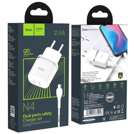 Nice charger Hoco N4, 2 USB - 2.4 A, MicroUSB 1 m cable, white-5