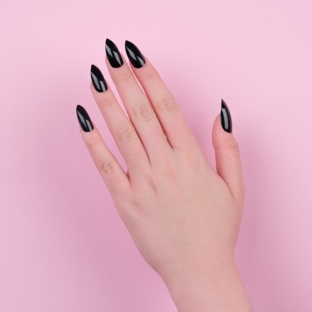 Falbled nails, 24 pcs, with adhesive plates, the shape of the almonds, matte/glossy, black color-11