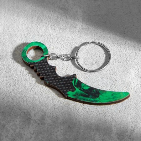 Wooden keychain "Cerambit" 8x3 cm emerald-1
