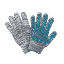 Garden gloves, x/b, knitting grade 10, 6 threads, size 9, with PVC dots, gray, Greengo