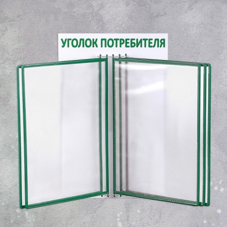 Information stand "Consumer Corner" Overdowing system for 5 A4 pockets, green color-1