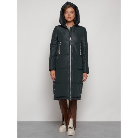 Coat insulated winter female, size 44, dark green color-4