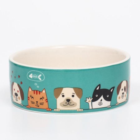 Ceramic bowl "cats-dogs" on a blue background 250ml, 11.5 x 5 cm-1