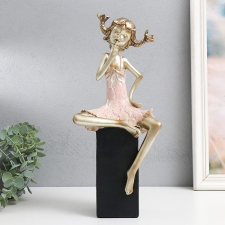 Souvenir Polystone "Girl in Cuba, with pigtails" white-gold 15x10x37 cm