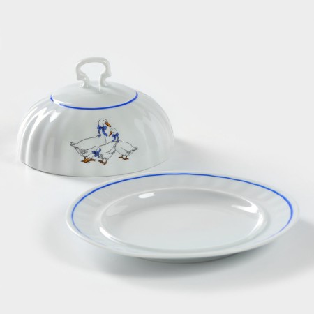 Porcelain Maslenka "Geese", 500 ml, D = 17.7 cm-2