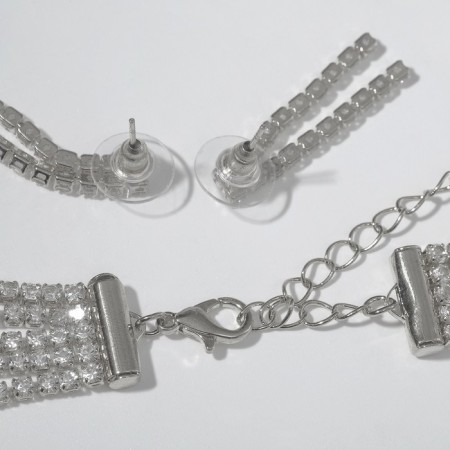 Set 2 objects: earrings, Kilence "Waterfall" five threads, white color in silver, 40 cm-1