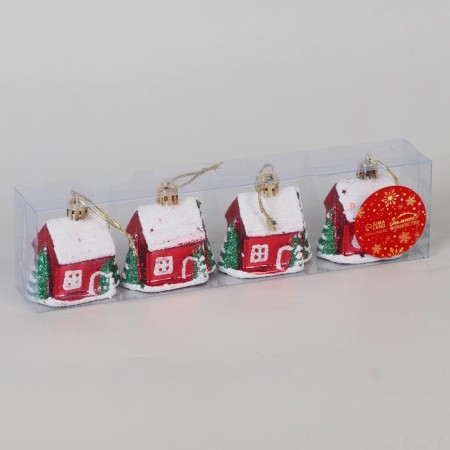 Decoration Christmas tree "Fairytale House" (set 4 pcs) 5x6 cm, red-1