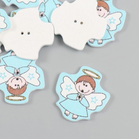 Buttons wood for creativity 2 punctures "angel in blue" set of 15 pcs 2.8x3.1 cm
