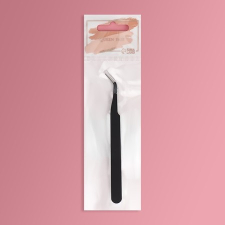 Pinzet for eyelash extensions, bent, 12 cm, black color-5