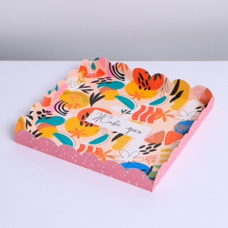 Cookie box, confectionery packaging with PVC lid, “live bright”, 13 x 13 x 3 cm-2