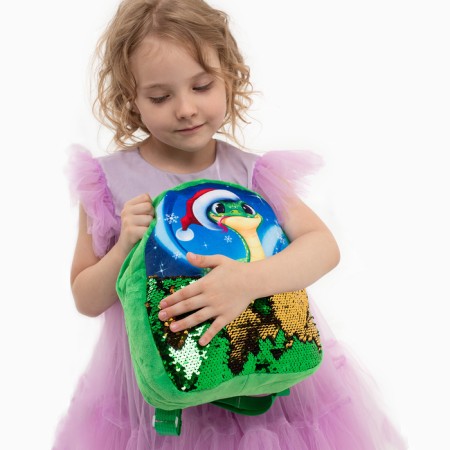 Baby backpack "Snake" with sequins, 23*28 cm, green color-7