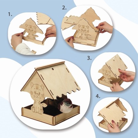 DIY wooden feeder for birds "Tiger", 15.5 × 15 × 18.5 cm, Greengo-3