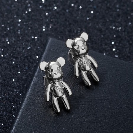 Earrings "Plush Bear", silver color-1