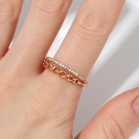 Ring Xuping waves, white color in gold, size 17-1