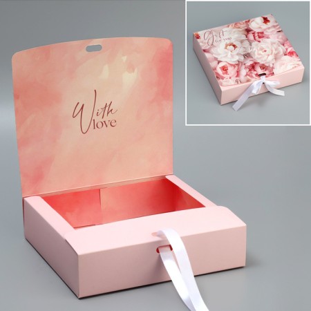 Bearbox Gift Two -way folding, packaging, “peonies”, 20 x 18 x 5 cm-1