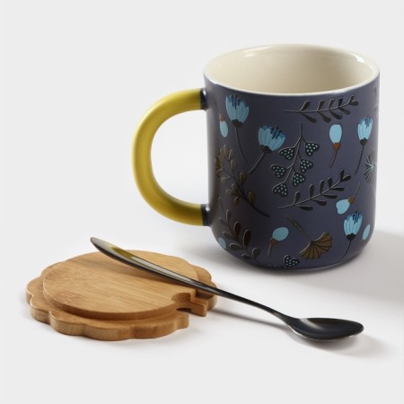Ceramic mug with a spoon "Herbarium", 350 ml-1