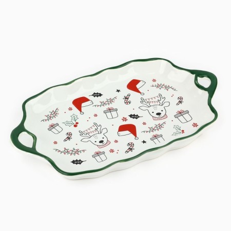 New Year! Ceramic dish "New Year's deer", 23x13x2.5 cm, white color-1
