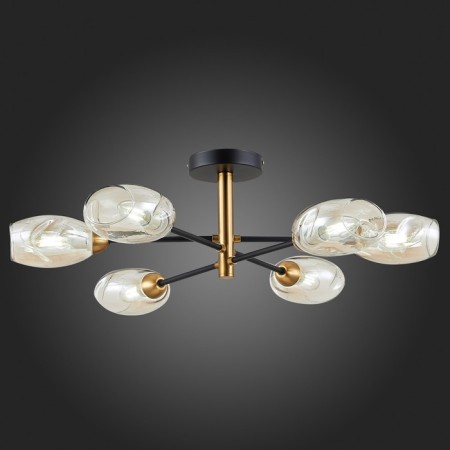 Ceiling EVOLUCE lamp. Sle155502-06. Gloa. 6x40 watts, E14, 68x68x22 cm, black color, brass-2