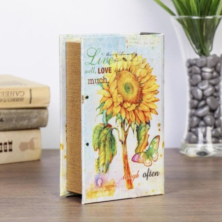 Safe-book wood silk "Sunflower with a butterfly" 17x11x5 cm-4