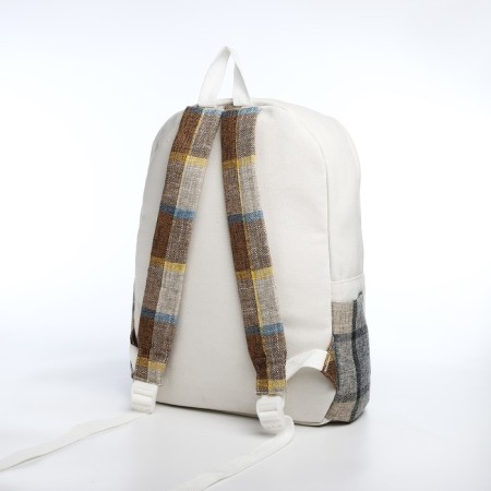 Youth backpack from textiles, 3 pockets, white/gray/beige color-3
