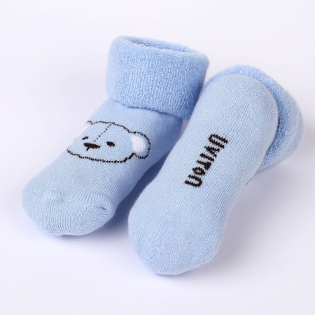 A set of socks for newborns 2 pairs (4 pcs.), Terry from 0 to 6 months., Blue/white color-5