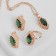 Set 3 objects: earrings, pendant, ring of an immense “Edel” oval elongated, green color in gold, 45 cm
