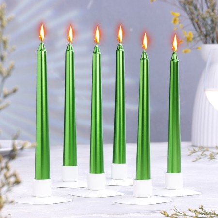 A set of antique candles, 1.9x 20 cm, 6 pieces, green metallic