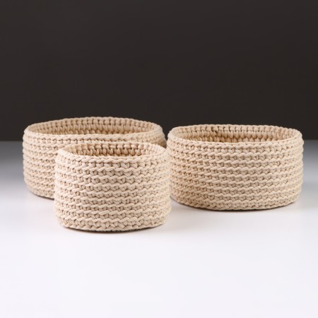 A set of knitted baskets, 3 pcs, polyester fiber, beige