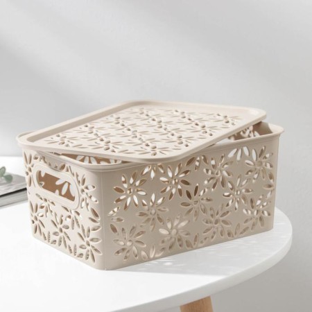 Storage basket with a lid "Chamomile", 3 l, 24 × 18 × 10.5 cm, color Latte-2