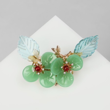 Brooch "Flowers" in a duet, green color in gold