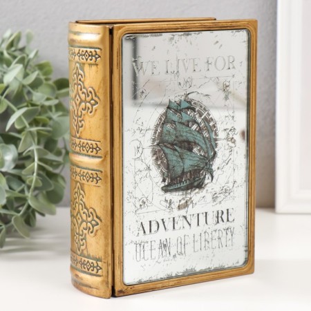 Broke-book metal, leatherette "ship in the ocean" with a mirror 17x12x5 cm