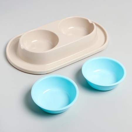 Animal bowl "Moore-humu" 0.3l double on the stand, light-beige-2