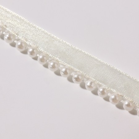 Decorative tape with beads, 12 mm, 4.5 ± 0.5 m, ivory ivory # 08
