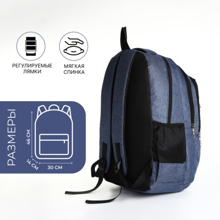 School backpack from textiles on lightning, 5 pockets, blue color-1