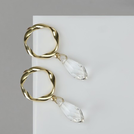 Earrings with rhinestones "sia" drops, white color in gold-1